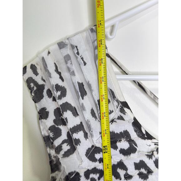 Vintage Black White Multi Animla Print Ruffled Flowy Long Top Y2k, 90s Grudge,Wh - Picture 3 of 10